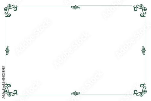 Elements of ornate vintage frames. Border green on white classic calligraphy swirls, floral motifs. Design print for greeting cards, wedding invitations, restaurant menu, royal certificates. Set 289
