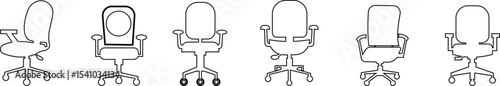 Stylish office chair icon set featuring ergonomic designs in black and outline stroke aesthetics perfect for representing comfortable seating for working at a desk. Piece of furniture for living room,