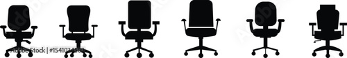 Stylish office chair icon set featuring ergonomic designs in black and outline stroke aesthetics perfect for representing comfortable seating for working at a desk. Piece of furniture for living room,