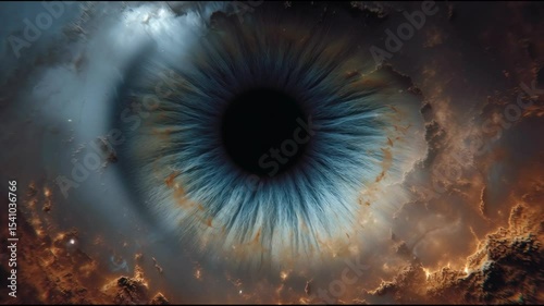 Celestial macro of a detailed blue eye resembling a cosmic nebula