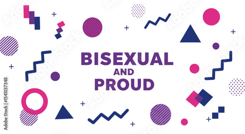 BISEXUAL AND PROUD. LGBTQIA+ pride celebration banner with colorful abstract geometric shapes. Modern vector illustration for awareness and inclusivity.