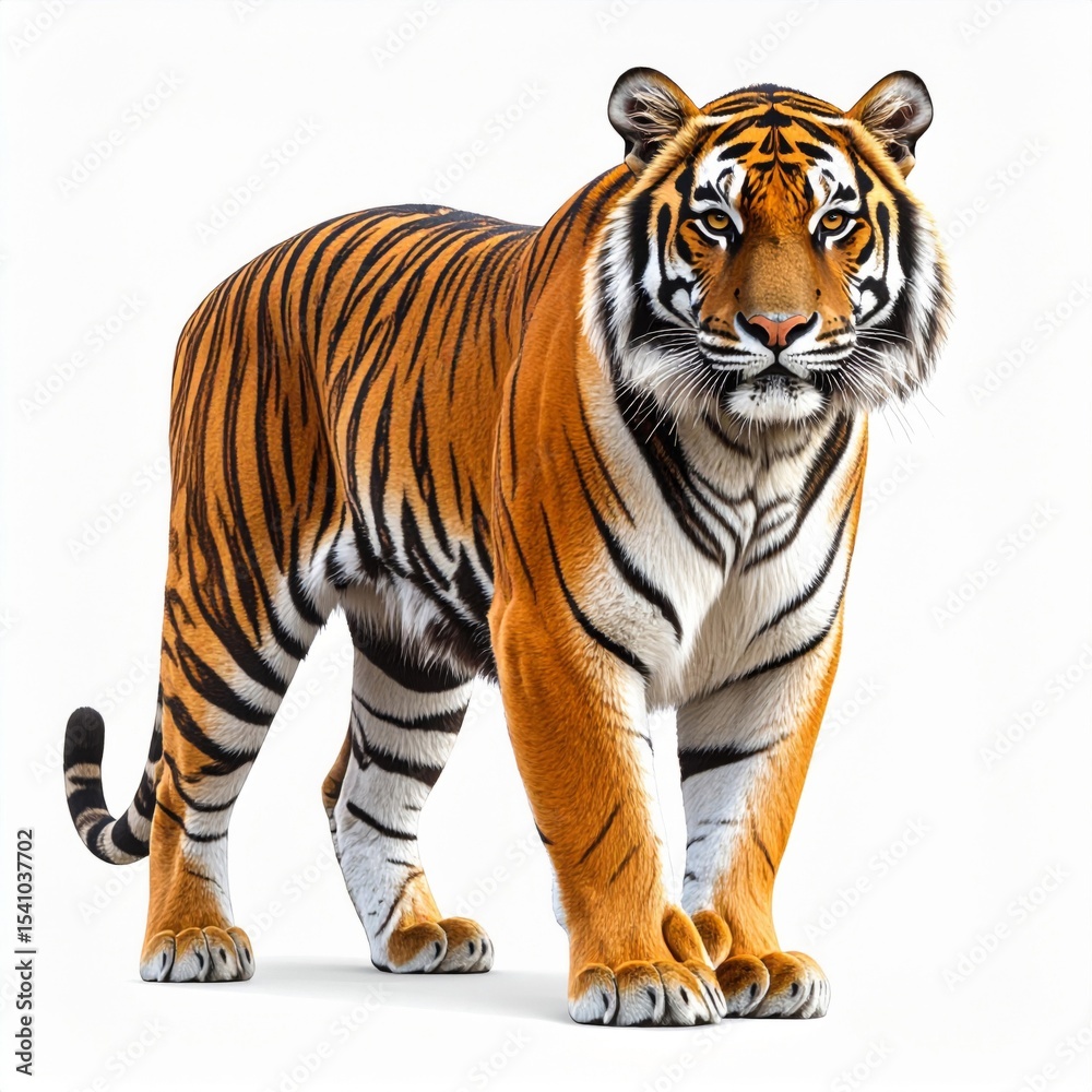 Fototapeta premium Majestic Orange Tiger with Black Stripes on White Background