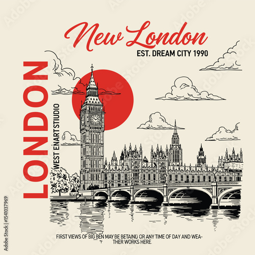 new london city hand sketch vector graphics. t-shirt graphics for london. mens womens boys girls tee sweat print artwork.