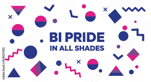 BI PRIDE IN ALL SHADES. Abstract geometric background with bisexual pride flag colors. LGBTQIA+ celebration concept.