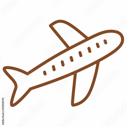Simple doodle-style airplane icon in brown outline. Great for travel apps, flight websites, tourism ads, vacation design, and transportation illustrations.