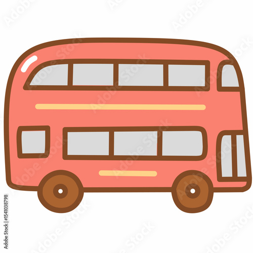 Cute flat doodle illustration of a red double-decker bus. Perfect for UK travel themes, city tour designs, tourism materials, or transport infographics.