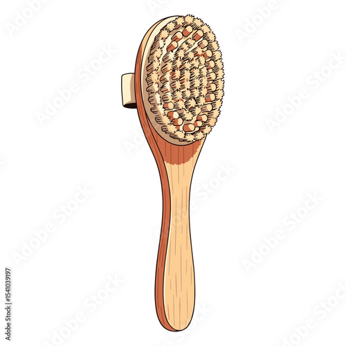 Illustration of a wooden body brush, perfect for spa treatments and skincare routines