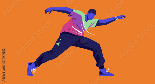 Dynamic illustration of a young man running in vibrant colors  