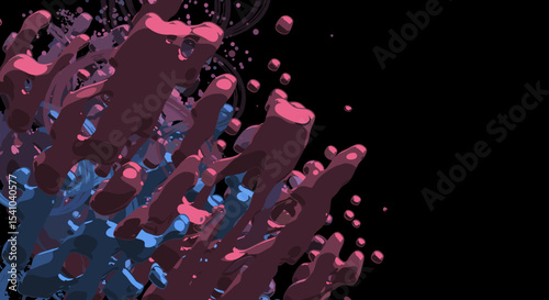 Colorful abstract splash with pink and blue shapes on black background  