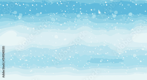 Soft watercolor winter sky with snowflakes in shades of blue  