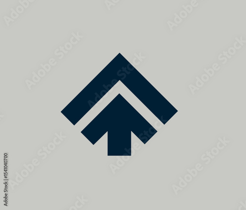 Simple logo featuring an upward arrow on a neutral background  