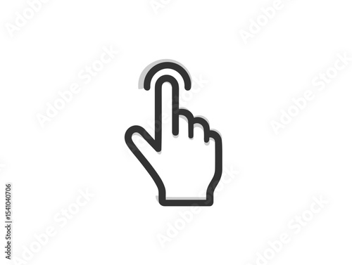 Minimalistic icon of a hand with a finger about to touch a screen  