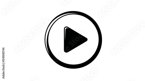 Black play button icon in circular shape on white background  