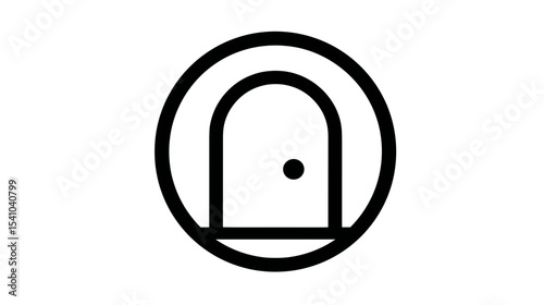 Simplistic black door icon enclosed in a circular outline  