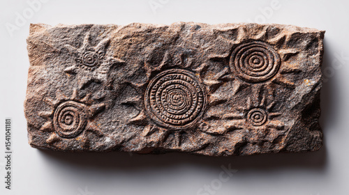 Ancient sun stone carvings artifact neutral background