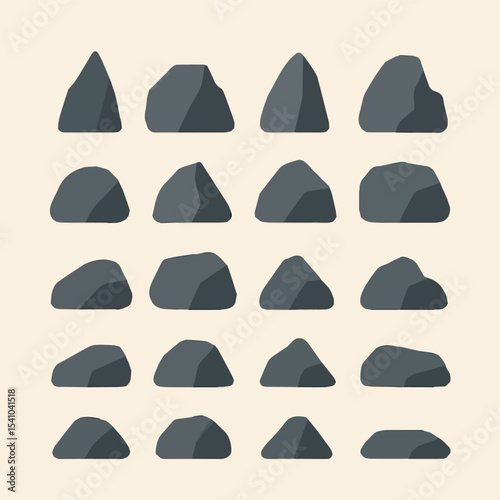 Collection of grey rocks: A versatile set of gray rock illustrations, perfect for adding texture and realism to design projects.