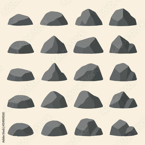 Various Stone Set Collection: A collection of various stone illustrations, showcasing their different forms and textures, perfect for design needs.