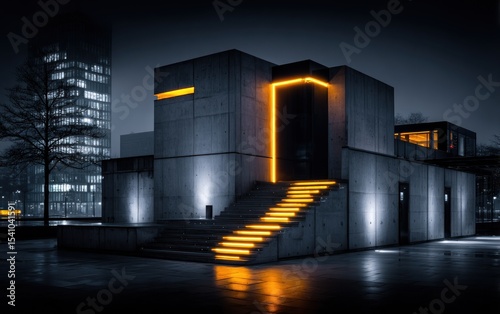 Modern concrete structure at night  illuminated
