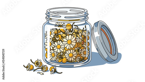 Chamomile Flowers in a Jar Illustration, Botanical, Floral, Herbs, Vector Art