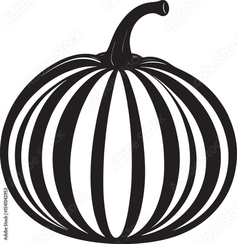 Striped Gourd Silhouette in Black | Autumn Harvest Vegetable Illustration Vector Format
