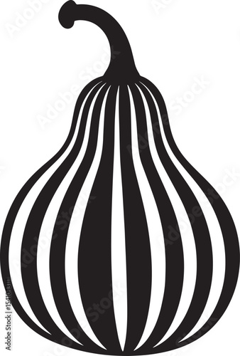 Striped Gourd Silhouette in Black | Autumn Harvest Vegetable Illustration Vector Format