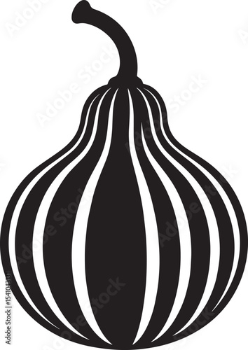 Striped Gourd Silhouette in Black | Autumn Harvest Vegetable Illustration Vector Format