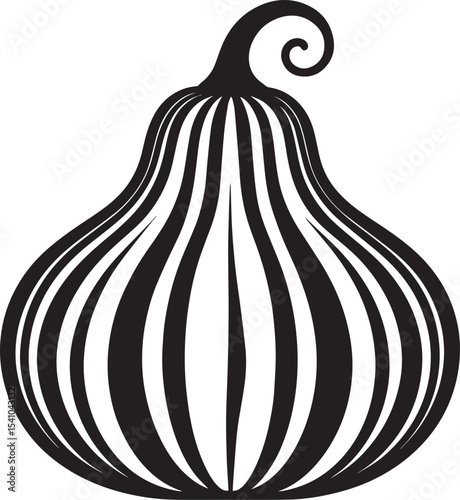 Striped Gourd Silhouette in Black | Autumn Harvest Vegetable Illustration Vector Format