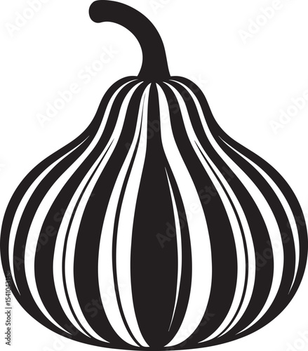 Striped Gourd Silhouette in Black | Autumn Harvest Vegetable Illustration Vector Format