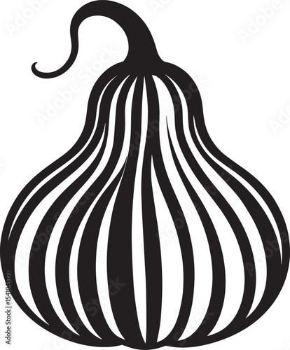 Striped Gourd Silhouette in Black | Autumn Harvest Vegetable Illustration Vector Format