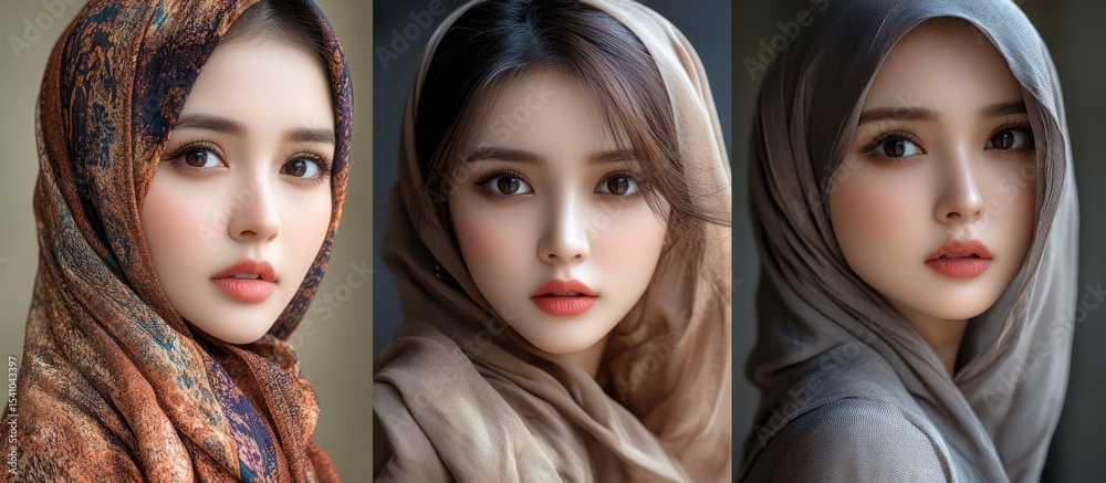 Obraz premium Woman with Hijab in Multiple Styles