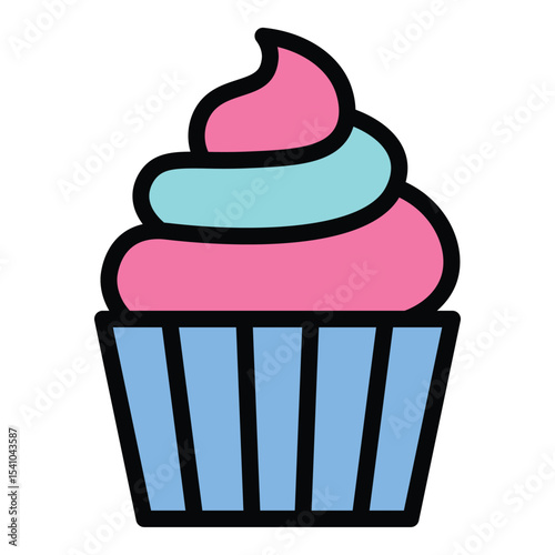 Cupcake icon flat line style illustration representing individual sweet treats and baked desserts, suitable for bakery, celebration, and food-related projects