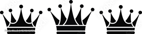 Three black crown illustrations aligned on a plain white background