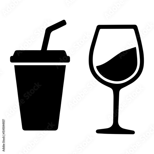 Drink cup and wine glass icon with transparent background symbolizing beverages and social drinking
