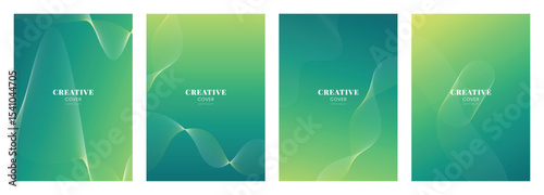Cover design with line wave in Deep teal gradient template