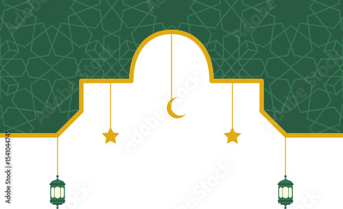 Islamic frame border with floral, arabic pattern ornament and lantern. Vector isolated.