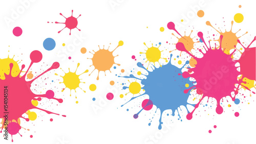 A vibrant, abstract, colorful splatter background with a white background. Multicolor splatter design. Colorful Paint Splashes. 