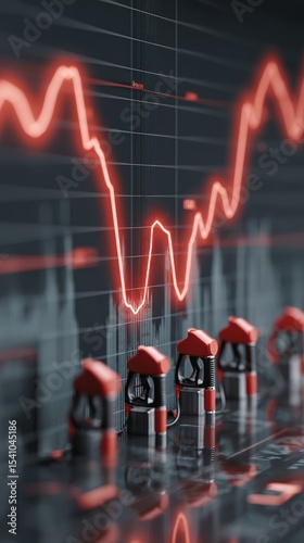  Animation of financial data processing with red line over euro currency and petrol nozzles