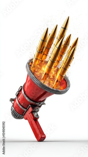 Abstract photo megaphone attack rockets missiles military war rhetoric speech of hate combat conflict isolated on white background. Enemy talk concept idea