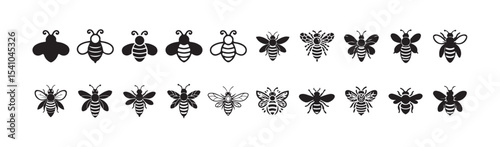 Line silhouette illustration of bee in black and white background, vector illustration eps 10.