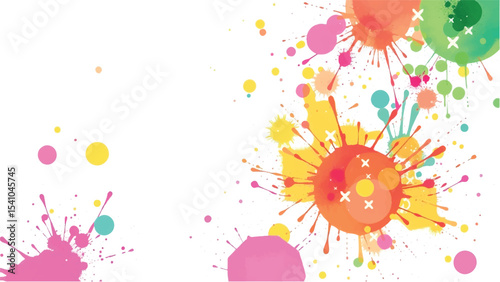 A vibrant, abstract, colorful splatter background with a white background. Multicolor splatter design. Colorful Paint Splashes. 