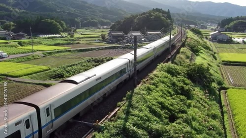 High-Speed Train Through Japanese Countryside