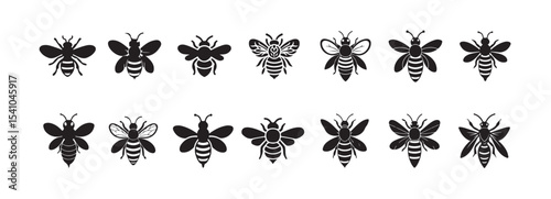 Set of honey bee logo icon line style, Vector illustration  eps 10.