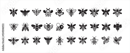 Set of honey bee logo icon line style, Vector illustration  eps 10.