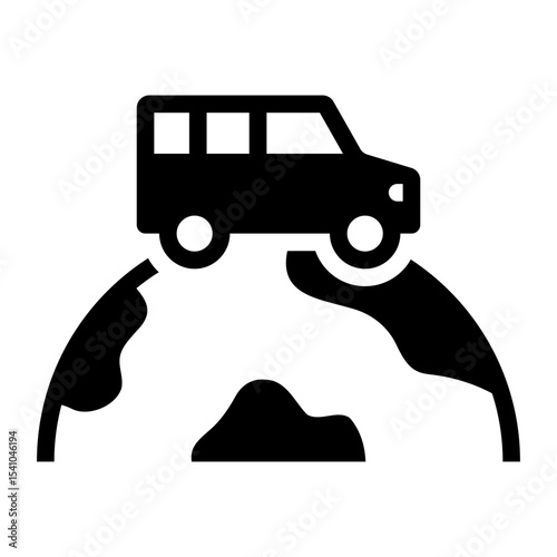 car on globe glyph icon for eco mobility lifestyle