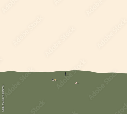 People sitting on green grass in public park during holiday vacation. City lifestyle in nature summer time.