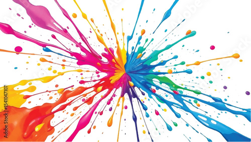 A vibrant, abstract, colorful splatter background with a white background. Multicolor splatter design. Colorful Paint Splashes. 