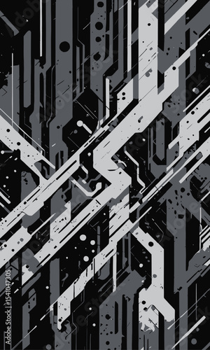 abstract technology background vector, wallpaper futuristc grunge grayscale