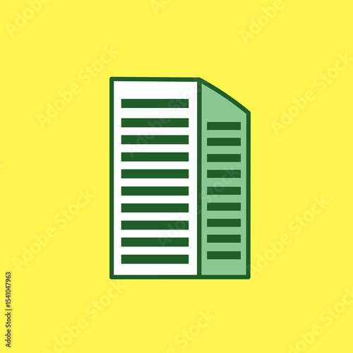 Office tower icon, sign and symbol icon. Flat vector with yellow background. Minimalist illustration for icon interface, banner, layout, social media post, flyer and mobile apps. Property business