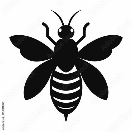 Simple Black and White Bee Illustration with Wings and Stripes