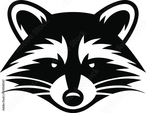 Illustration of a raccoon head with black and white color scheme art